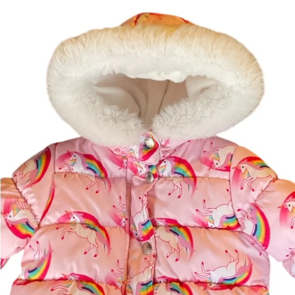 Carters pink unicorn girls 18 month winter coat toddler jacket with hood